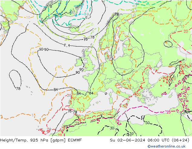 Height/Temp. 925 hPa ECMWF Ne 02.06.2024 06 UTC