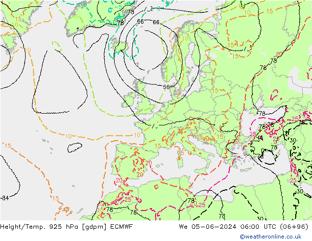 Height/Temp. 925 hPa ECMWF mer 05.06.2024 06 UTC