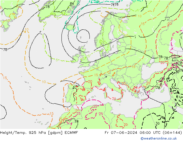 Height/Temp. 925 гПа ECMWF пт 07.06.2024 06 UTC