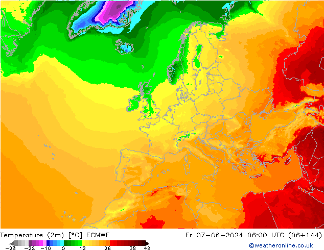 карта температуры ECMWF пт 07.06.2024 06 UTC
