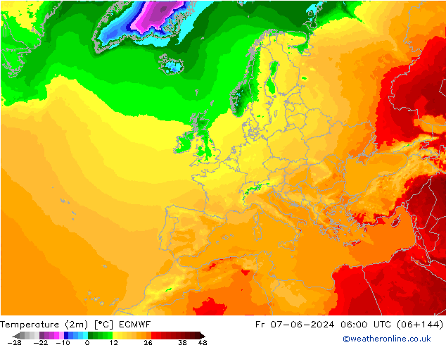 Temperatura (2m) ECMWF ven 07.06.2024 06 UTC