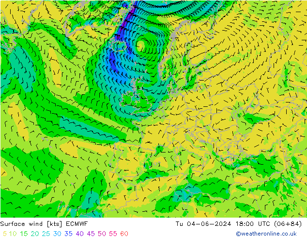 Bodenwind ECMWF Di 04.06.2024 18 UTC