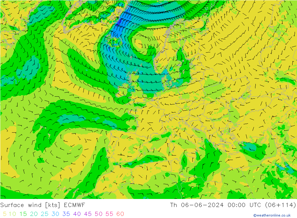 Surface wind ECMWF Th 06.06.2024 00 UTC