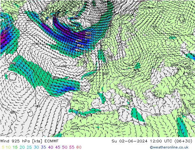 Vento 925 hPa ECMWF Dom 02.06.2024 12 UTC