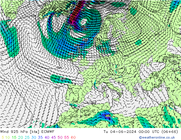 wiatr 925 hPa ECMWF wto. 04.06.2024 00 UTC