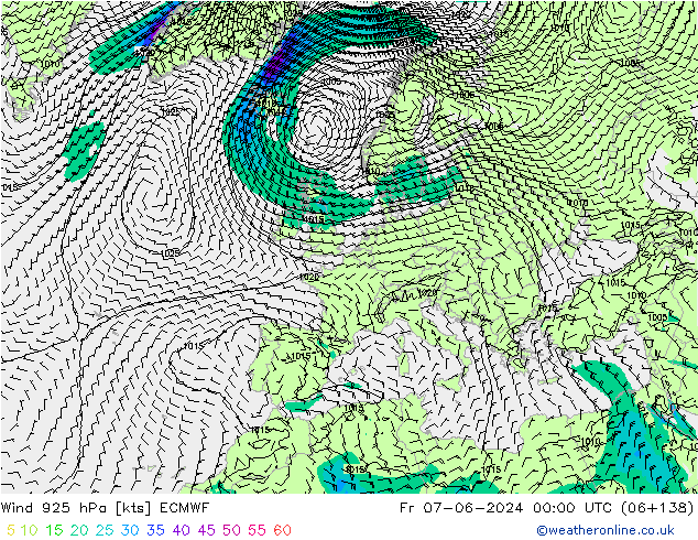 Rüzgar 925 hPa ECMWF Cu 07.06.2024 00 UTC
