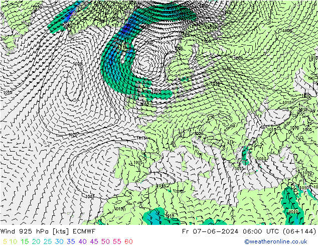 wiatr 925 hPa ECMWF pt. 07.06.2024 06 UTC