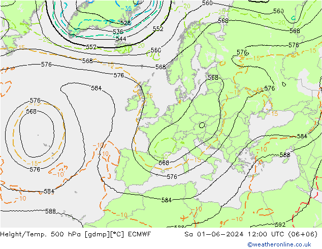 Height/Temp. 500 hPa ECMWF 星期六 01.06.2024 12 UTC