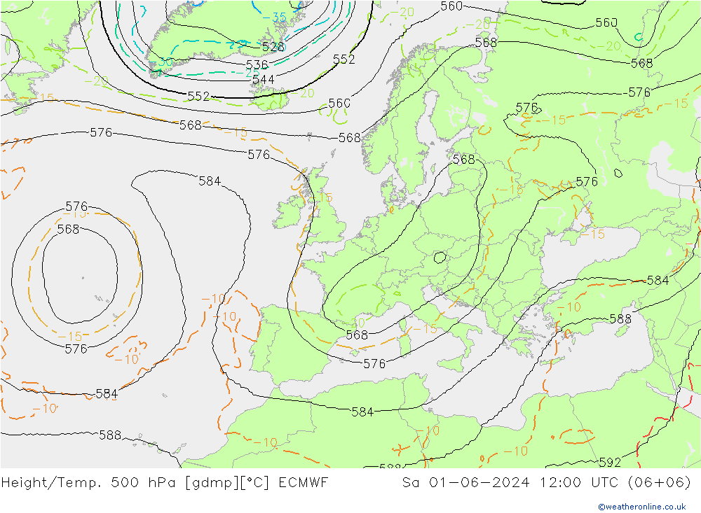Geop./Temp. 500 hPa ECMWF sáb 01.06.2024 12 UTC