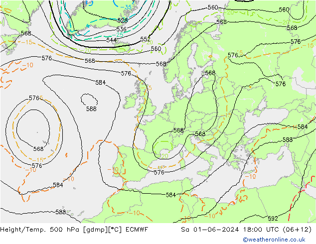 Height/Temp. 500 hPa ECMWF so. 01.06.2024 18 UTC