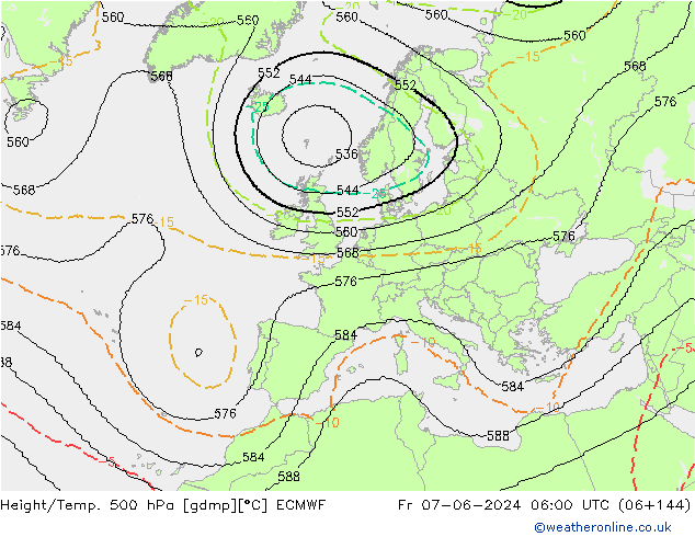 Height/Temp. 500 hPa ECMWF Pá 07.06.2024 06 UTC