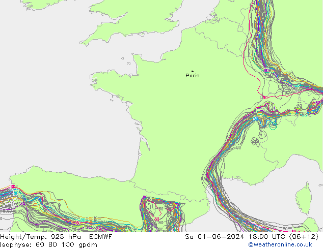 Hoogte/Temp. 925 hPa ECMWF za 01.06.2024 18 UTC
