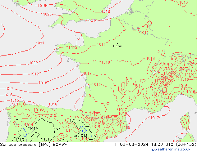 Surface pressure ECMWF Th 06.06.2024 18 UTC