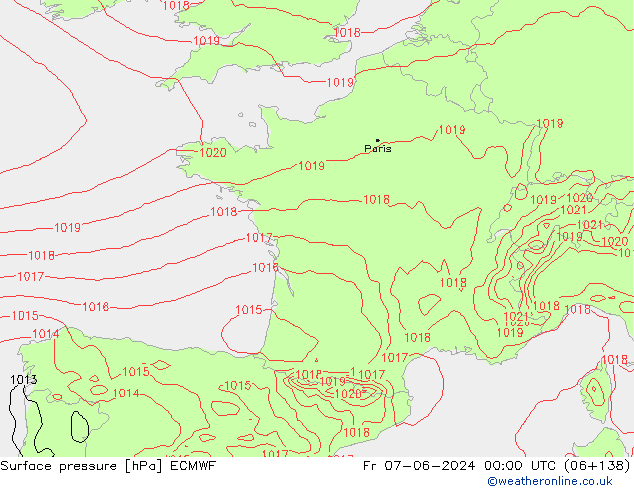 Surface pressure ECMWF Fr 07.06.2024 00 UTC