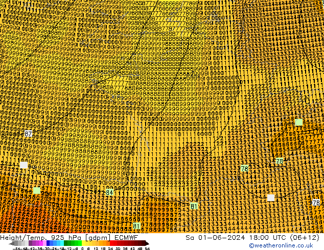 Height/Temp. 925 hPa ECMWF Sa 01.06.2024 18 UTC