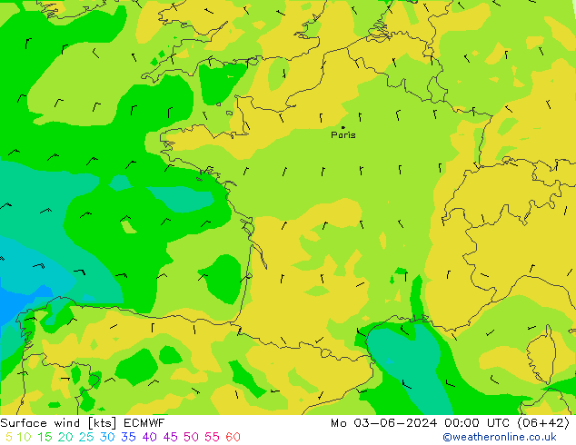 Vento 10 m ECMWF lun 03.06.2024 00 UTC