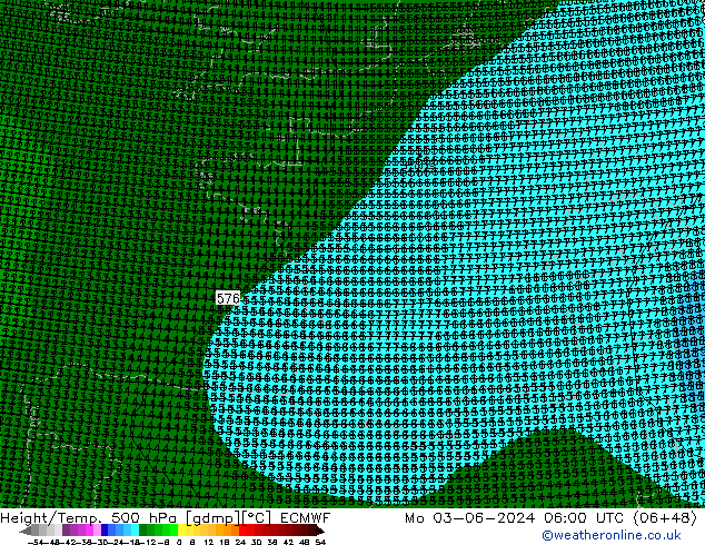 Yükseklik/Sıc. 500 hPa ECMWF Pzt 03.06.2024 06 UTC