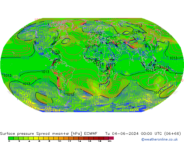 Luchtdruk op zeeniveau Spread ECMWF di 04.06.2024 00 UTC