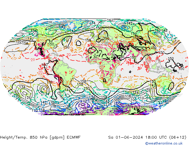 Height/Temp. 850 hPa ECMWF Sa 01.06.2024 18 UTC