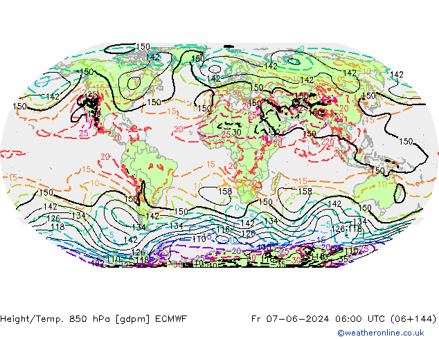 Geop./Temp. 850 hPa ECMWF vie 07.06.2024 06 UTC