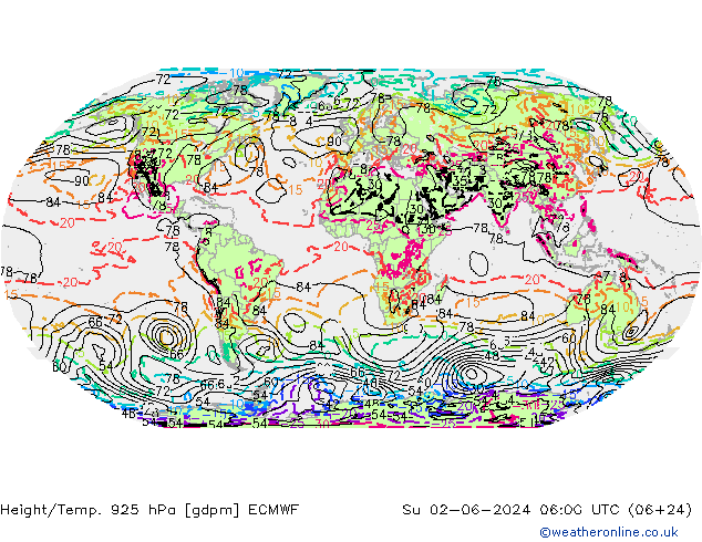 Height/Temp. 925 hPa ECMWF nie. 02.06.2024 06 UTC