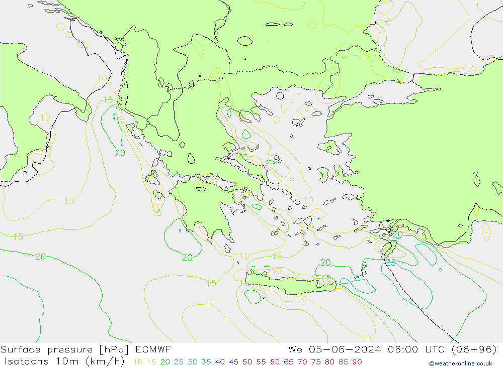 Isotachs (kph) ECMWF St 05.06.2024 06 UTC
