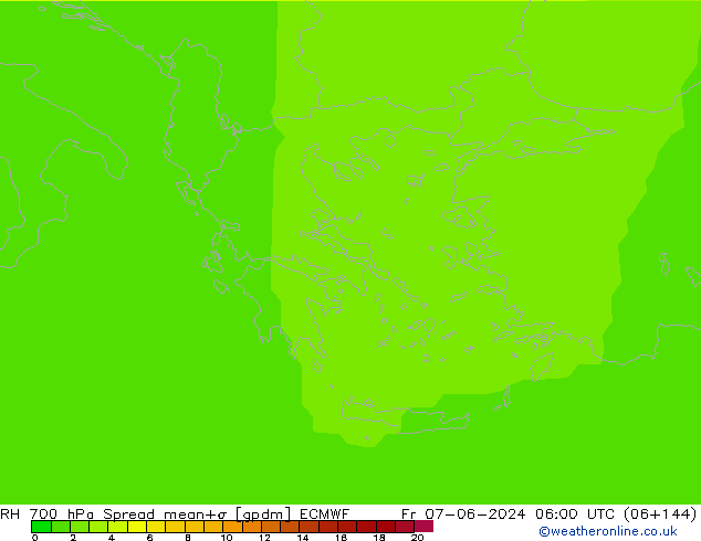 RH 700 hPa Spread ECMWF  07.06.2024 06 UTC