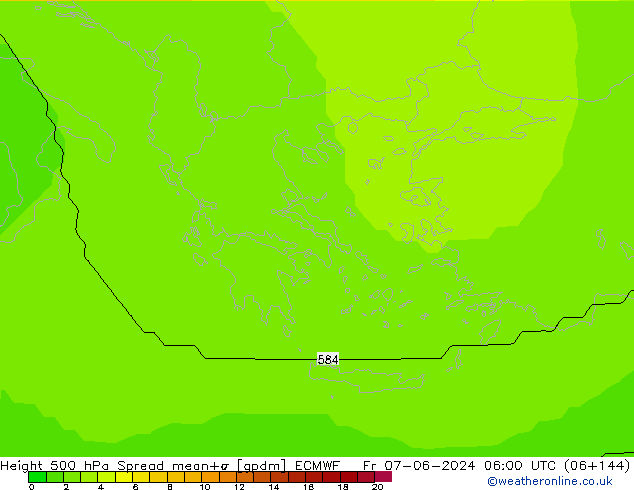 500 hPa Yüksekliği Spread ECMWF Cu 07.06.2024 06 UTC