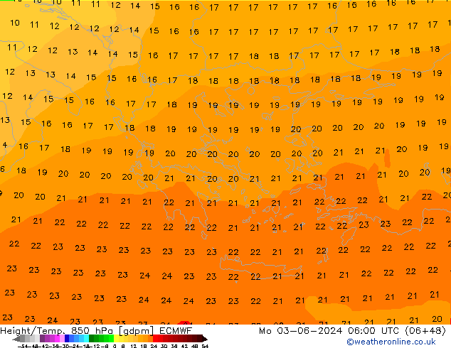 Height/Temp. 850 hPa ECMWF Mo 03.06.2024 06 UTC