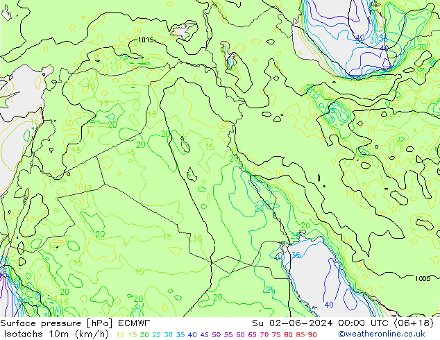 Izotacha (km/godz) ECMWF nie. 02.06.2024 00 UTC