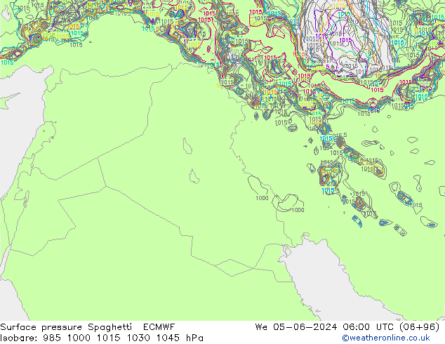 Bodendruck Spaghetti ECMWF Mi 05.06.2024 06 UTC