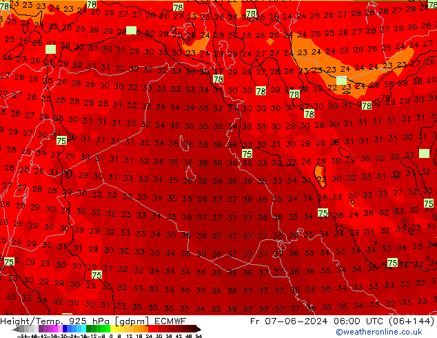 Yükseklik/Sıc. 925 hPa ECMWF Cu 07.06.2024 06 UTC