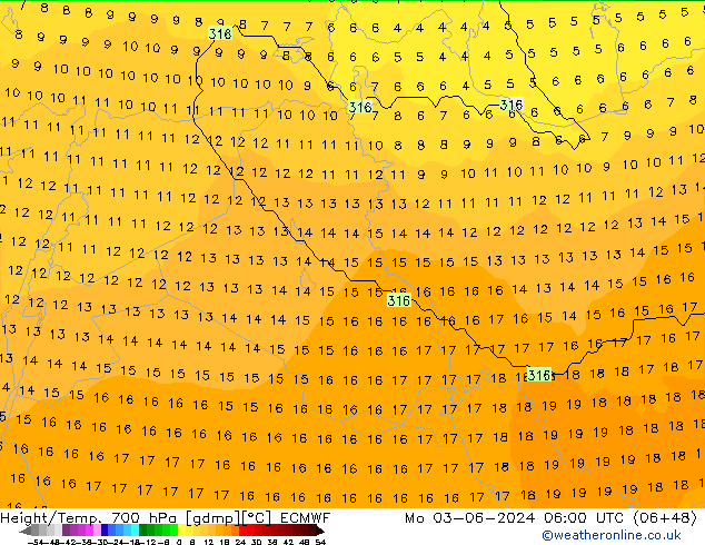 Height/Temp. 700 hPa ECMWF Po 03.06.2024 06 UTC