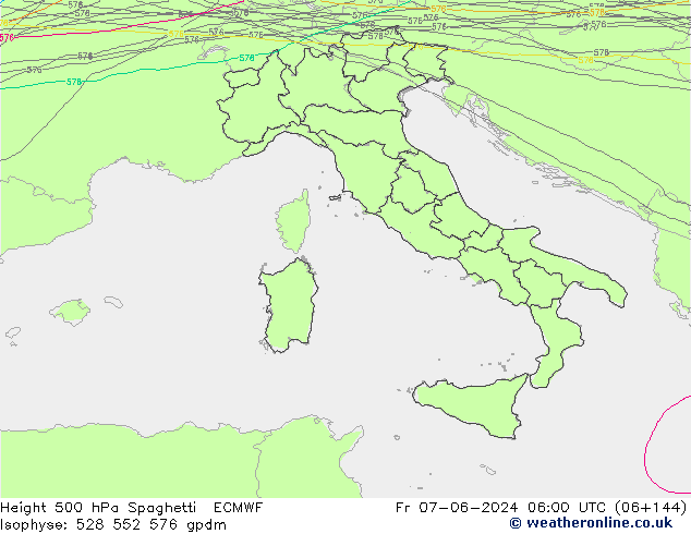 Height 500 hPa Spaghetti ECMWF Fr 07.06.2024 06 UTC