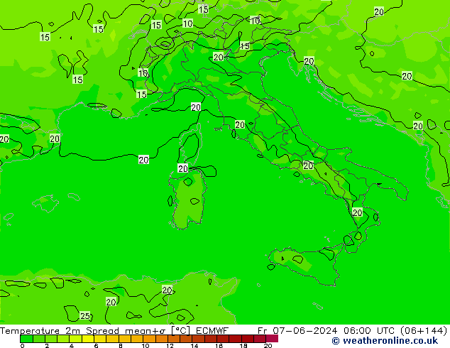 Temperatura 2m Spread ECMWF Sex 07.06.2024 06 UTC