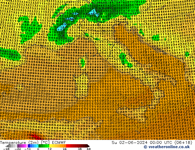 Sıcaklık Haritası (2m) ECMWF Paz 02.06.2024 00 UTC