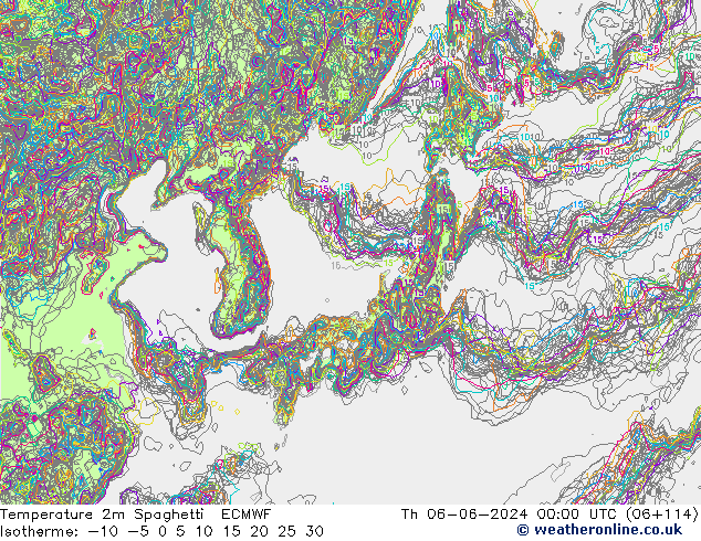 Temperature 2m Spaghetti ECMWF Th 06.06.2024 00 UTC