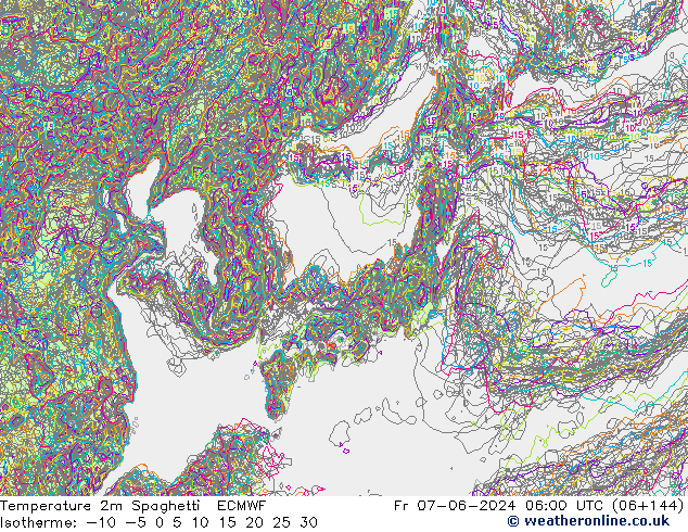 карта температуры Spaghetti ECMWF пт 07.06.2024 06 UTC
