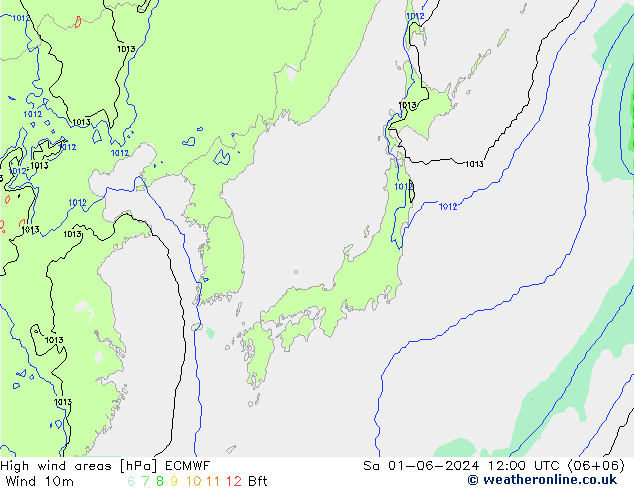yüksek rüzgarlı alanlar ECMWF Cts 01.06.2024 12 UTC