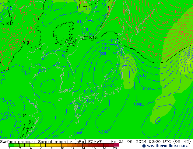 Surface pressure Spread ECMWF Mo 03.06.2024 00 UTC