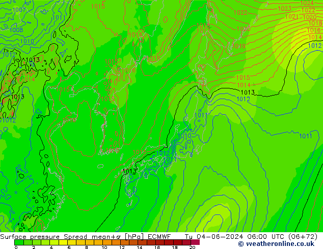 pressão do solo Spread ECMWF Ter 04.06.2024 06 UTC