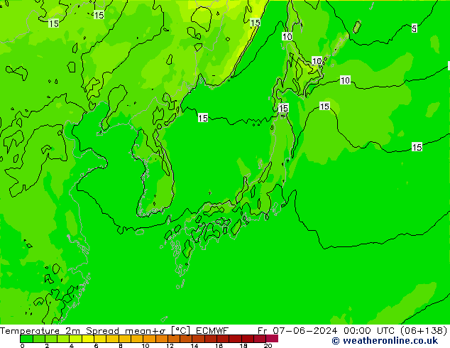 Temperature 2m Spread ECMWF Fr 07.06.2024 00 UTC