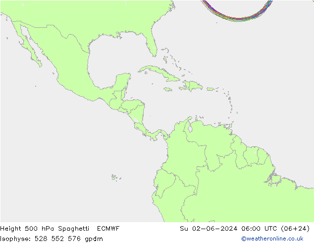 Height 500 гПа Spaghetti ECMWF Вс 02.06.2024 06 UTC