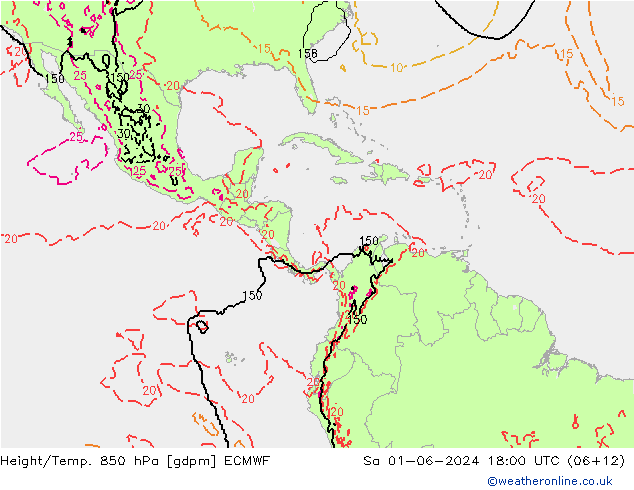 Hoogte/Temp. 850 hPa ECMWF za 01.06.2024 18 UTC