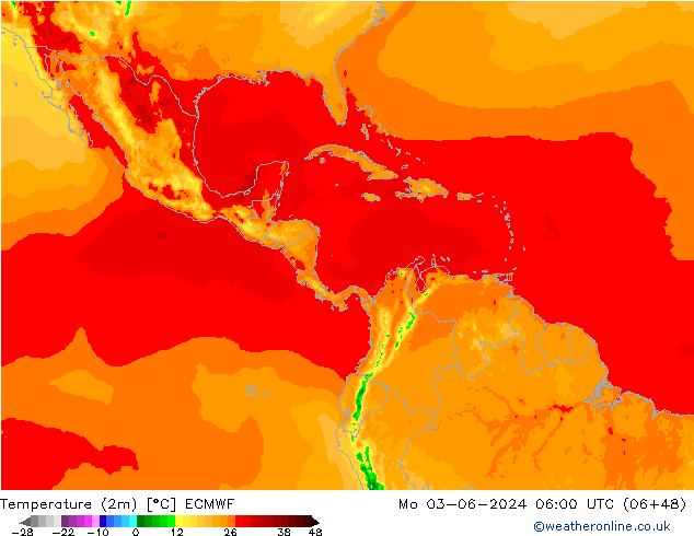Temperatura (2m) ECMWF lun 03.06.2024 06 UTC