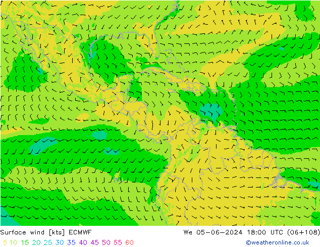 Viento 10 m ECMWF mié 05.06.2024 18 UTC