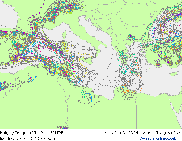 Yükseklik/Sıc. 925 hPa ECMWF Pzt 03.06.2024 18 UTC