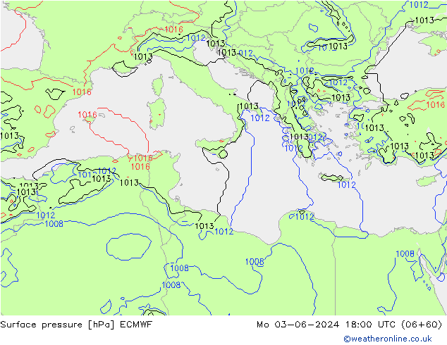 Presión superficial ECMWF lun 03.06.2024 18 UTC