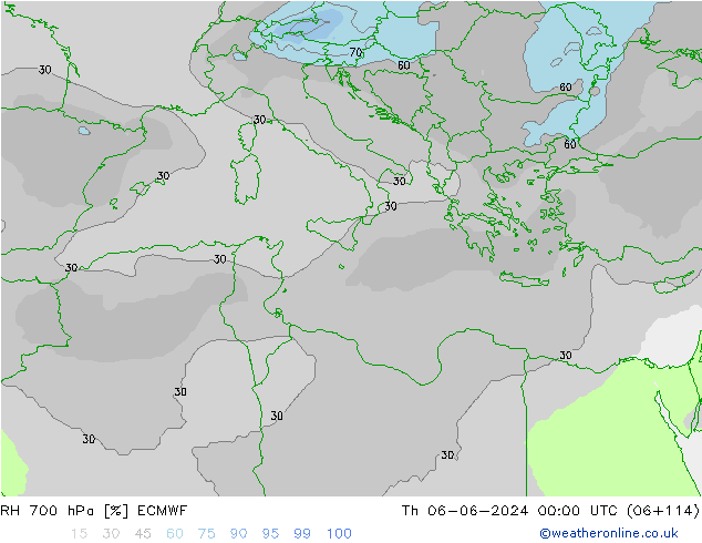 RH 700 hPa ECMWF Qui 06.06.2024 00 UTC