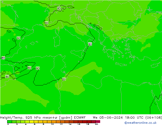 Height/Temp. 925 hPa ECMWF We 05.06.2024 18 UTC